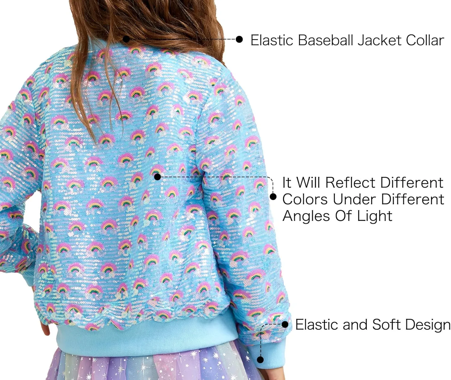 Girls Sequin Bomber Jacket Sparkly Bomber Outfit Long Sleeve Zipper Bright Colors 5-12T