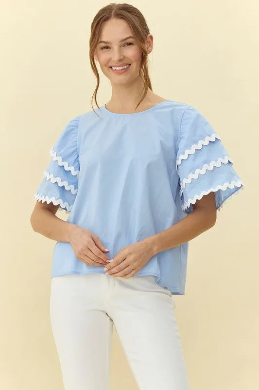 Girls Trip Ric-Rac Top- Sky Blue