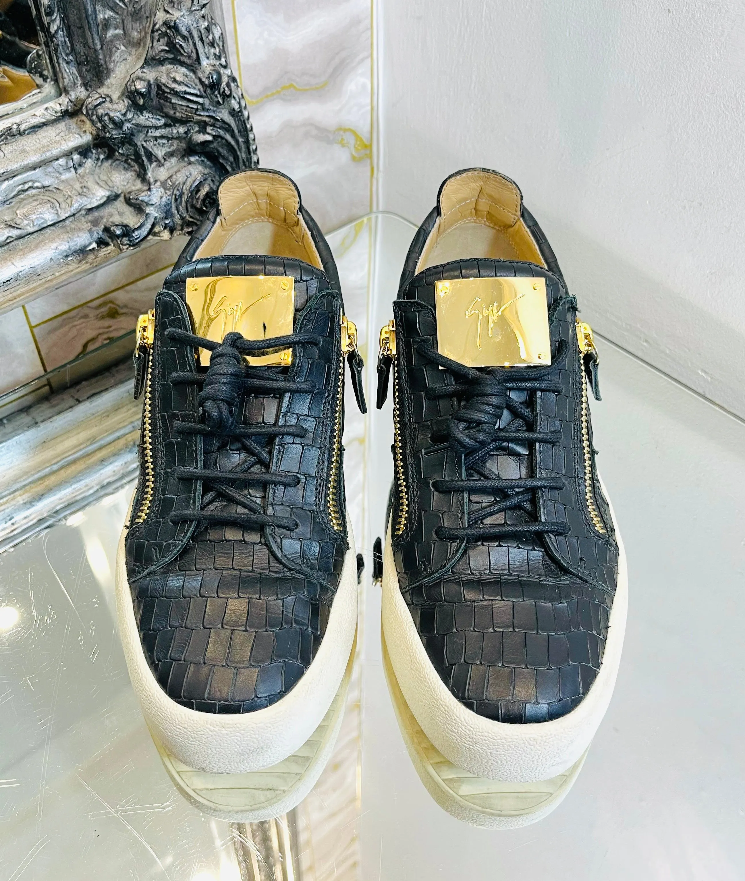 Giuseppe Zanotti Croc Embossed Leather Sneakers. Size 40