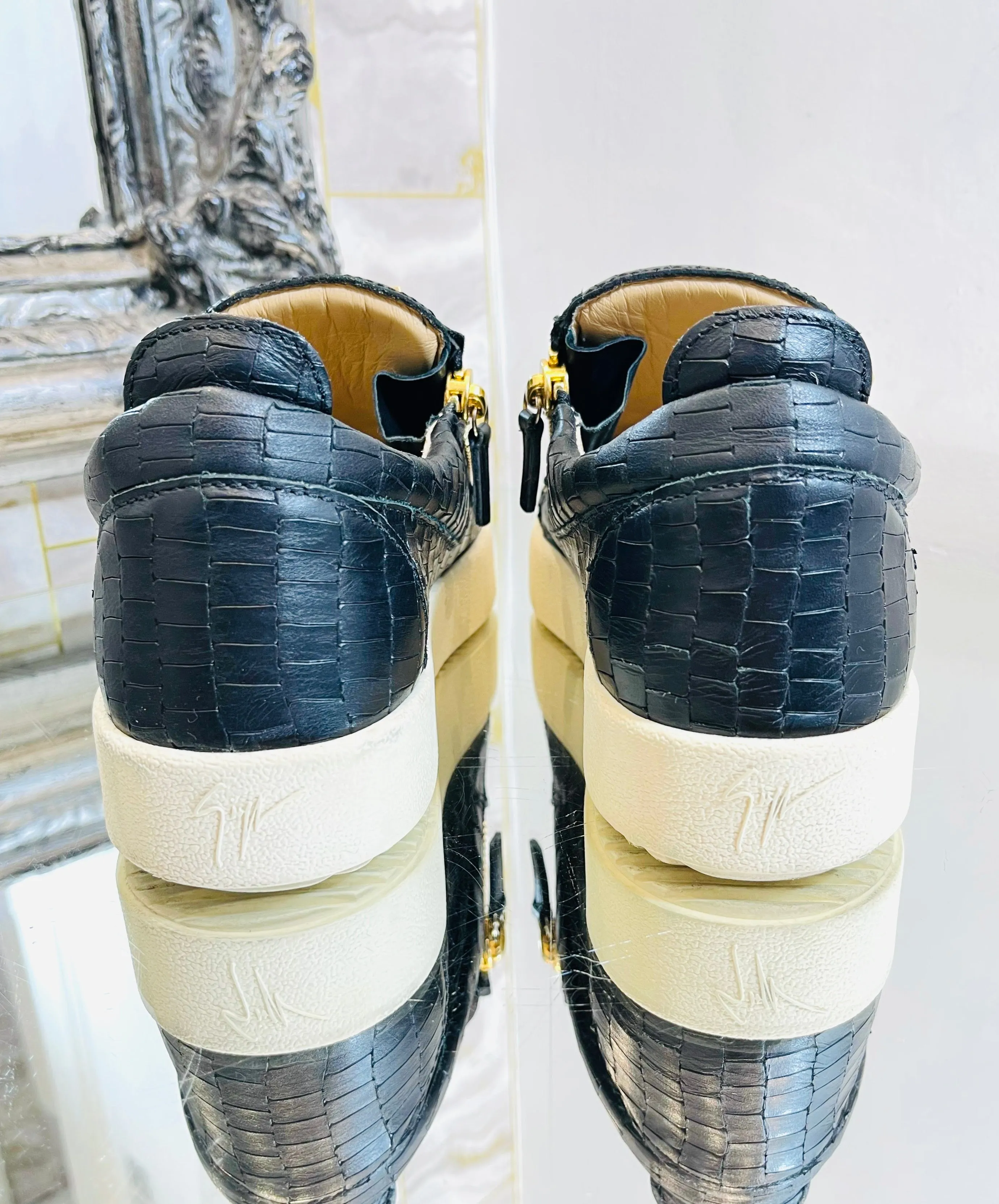 Giuseppe Zanotti Croc Embossed Leather Sneakers. Size 40