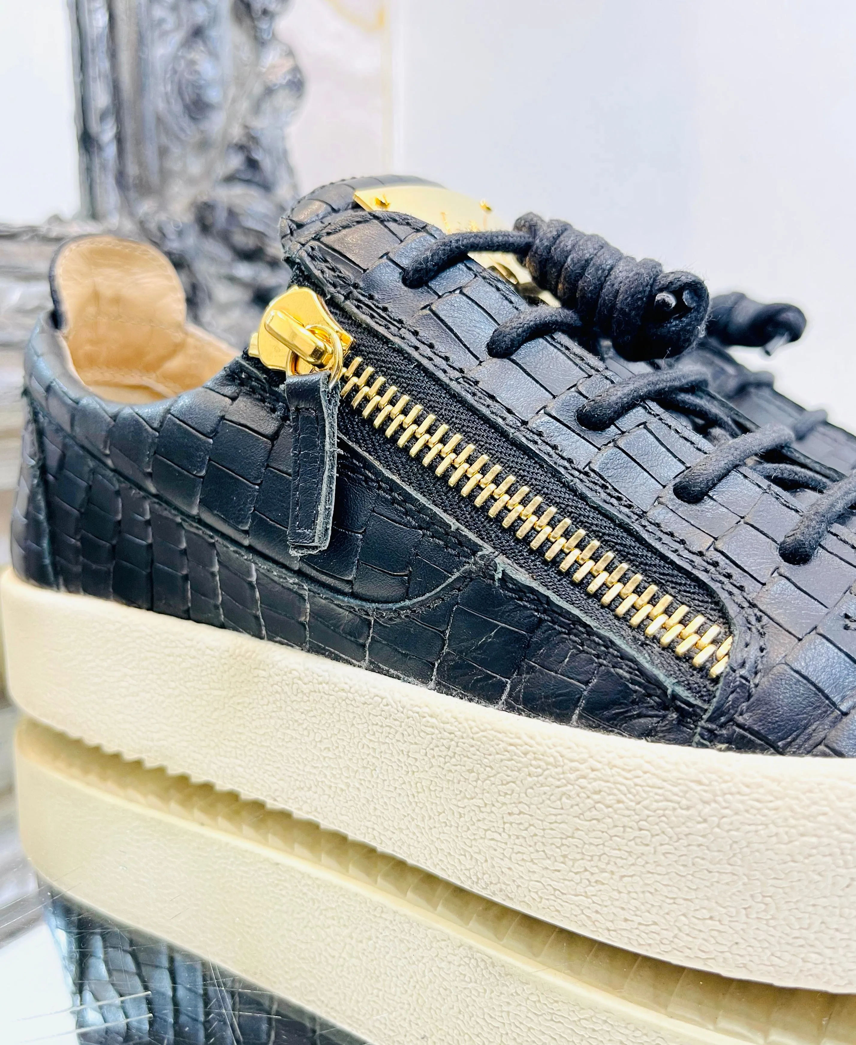 Giuseppe Zanotti Croc Embossed Leather Sneakers. Size 40