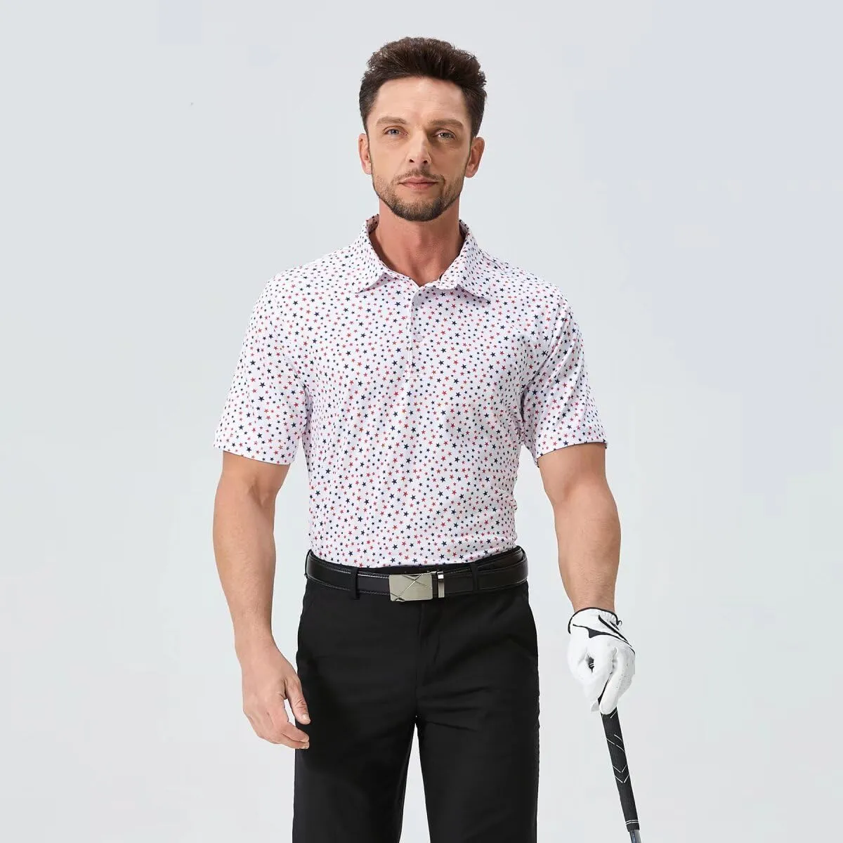 Golf Shirts for Men Dry Fit Performance Print Short Sleeve Moisture Wicking Golf Polo Shirts