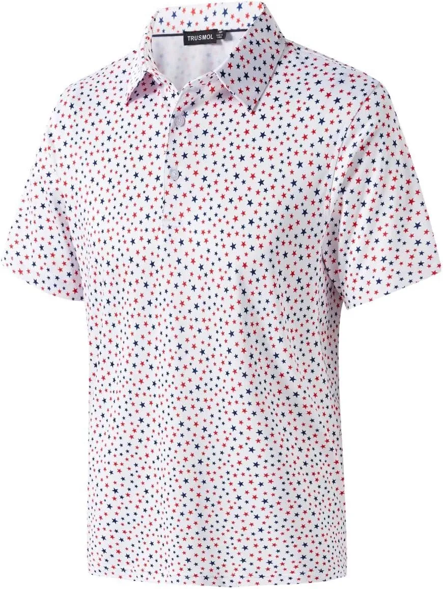 Golf Shirts for Men Dry Fit Performance Print Short Sleeve Moisture Wicking Golf Polo Shirts
