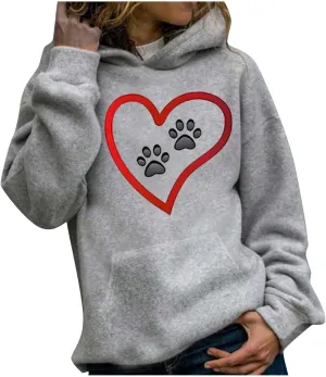 Graphic Hoodie for Women Cute Dog Paw Print Long Sleeve Casual Sweatshirt Comfy 2024 Fall Winter Pullover with Pocket