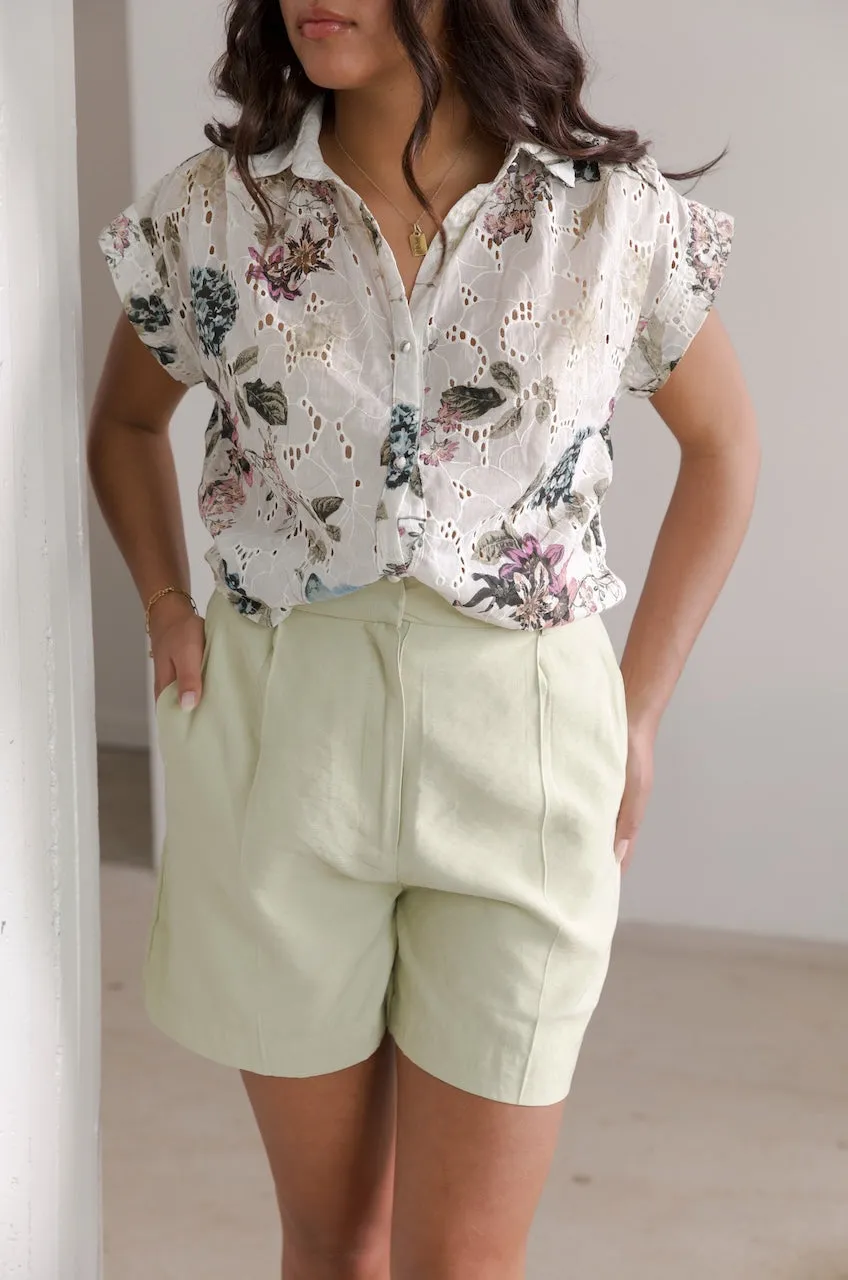 Green Linen Shorts