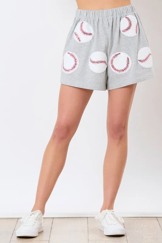 Grey | Baseball Towel & Sequins Embroidery Shorts