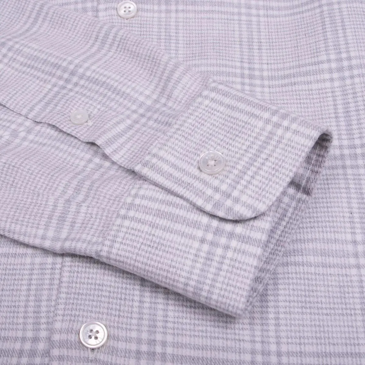 Grey Check 'Alberto' Brushed Cotton Lyocell Long Sleeve Shirt