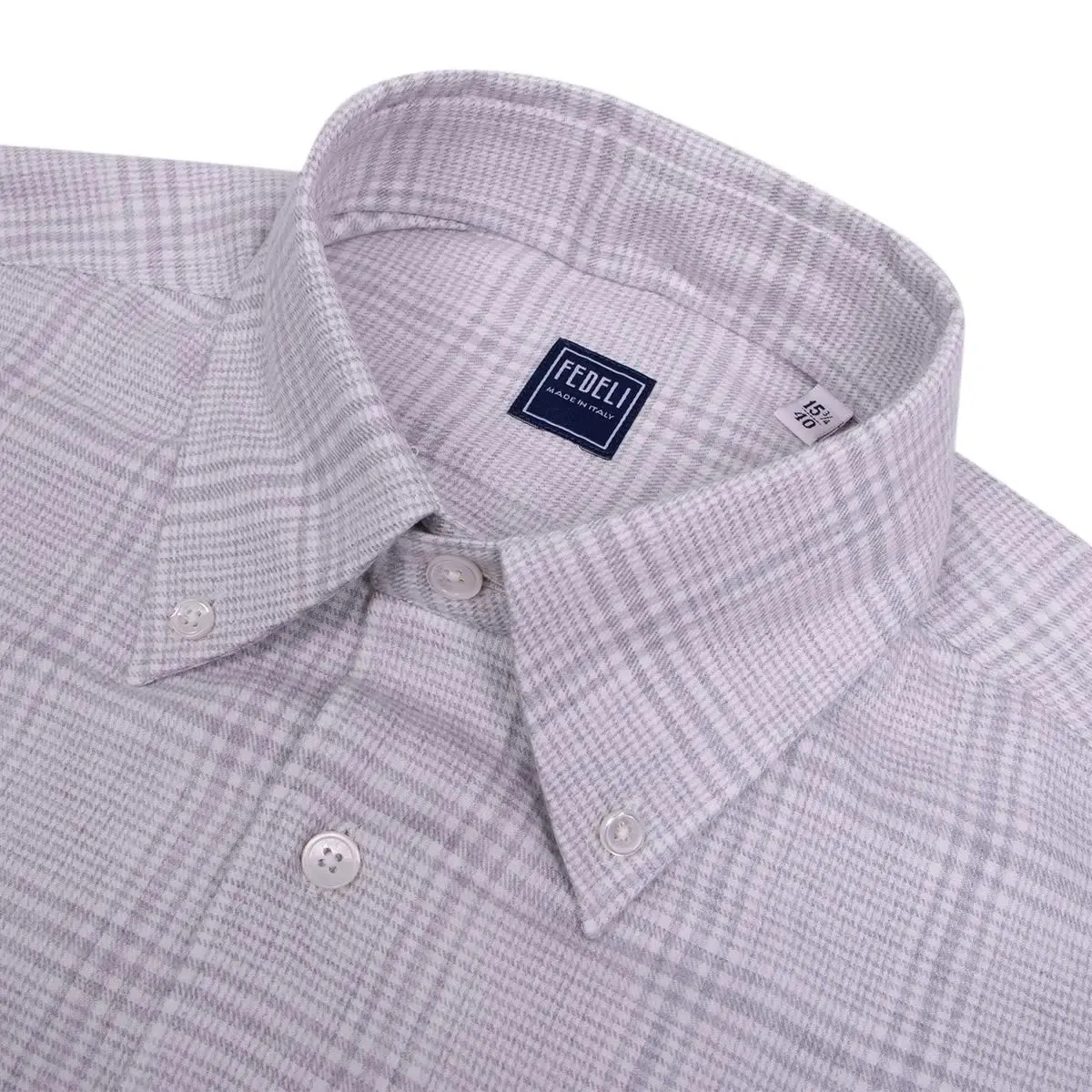 Grey Check 'Alberto' Brushed Cotton Lyocell Long Sleeve Shirt