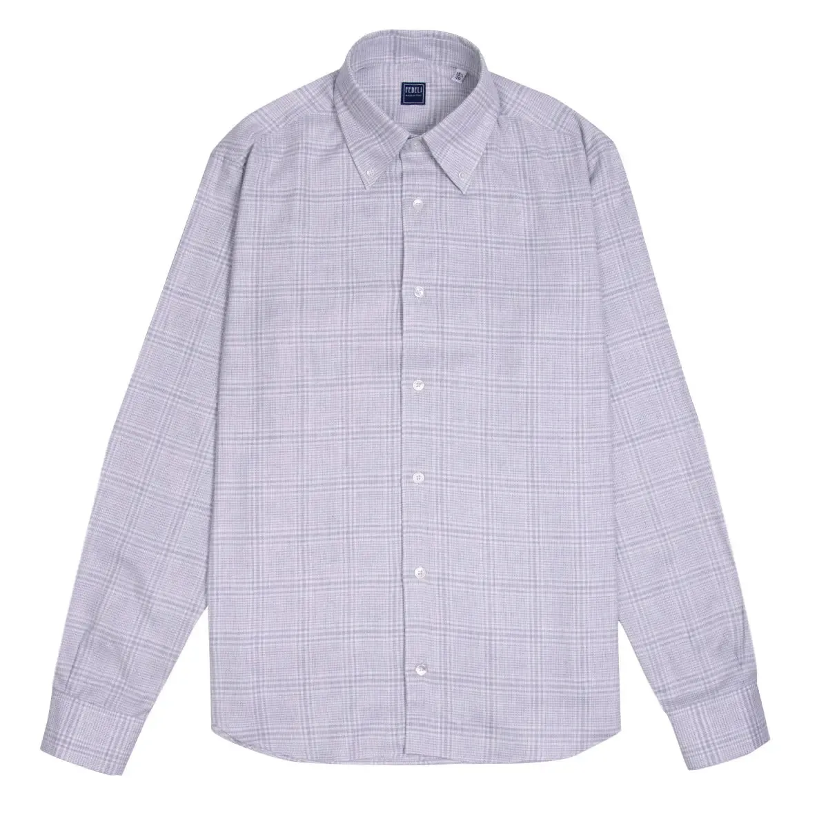 Grey Check 'Alberto' Brushed Cotton Lyocell Long Sleeve Shirt