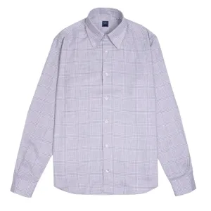 Grey Check 'Alberto' Brushed Cotton Lyocell Long Sleeve Shirt