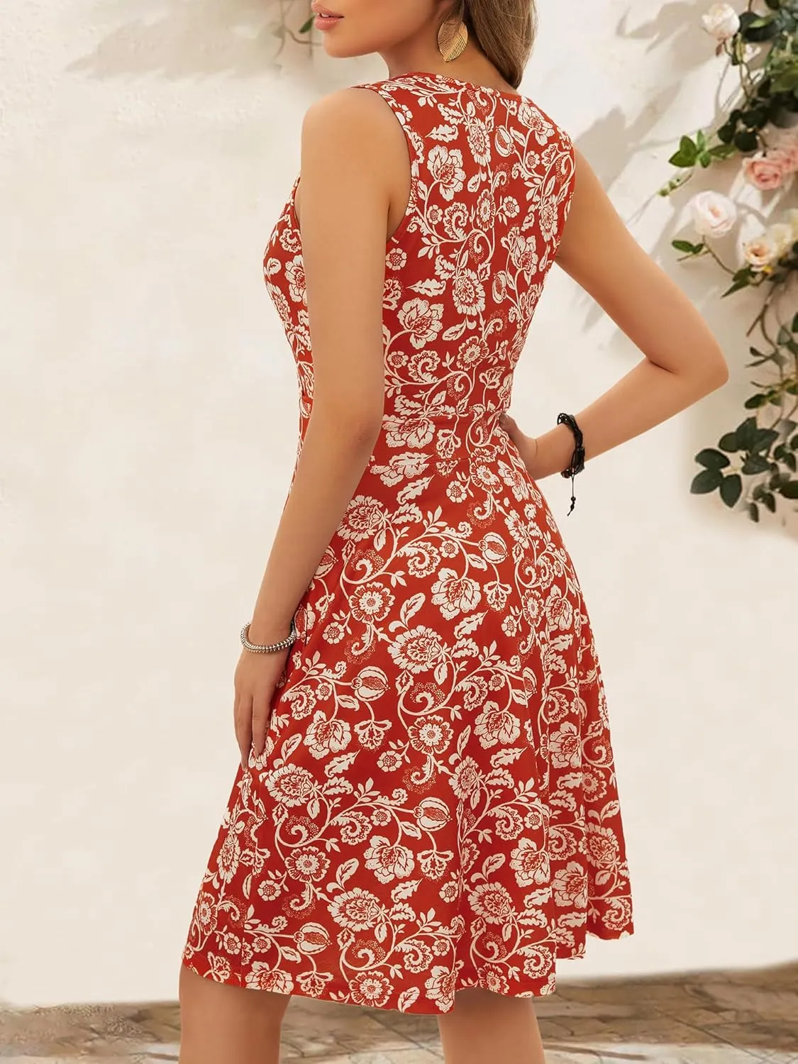 GUBERRY Womens Wrap V Neck Sleeveless Sundress Summer Flare Tank Dress with Pockets 