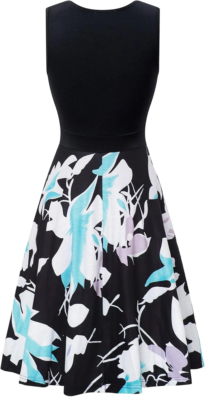 GUBERRY Womens Wrap V Neck Sleeveless Sundress Summer Flare Tank Dress with Pockets 
