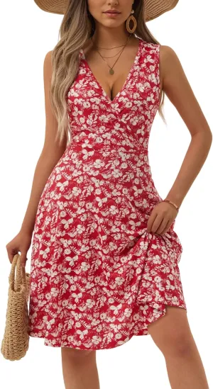 GUBERRY Womens Wrap V Neck Sleeveless Sundress Summer Flare Tank Dress with Pockets 