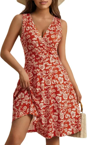 GUBERRY Womens Wrap V Neck Sleeveless Sundress Summer Flare Tank Dress with Pockets 