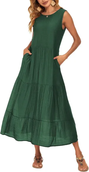 Halife Women's Summer Casual Maxi Dresses Flowy Ruffle Boho Long Dresses with Pockets