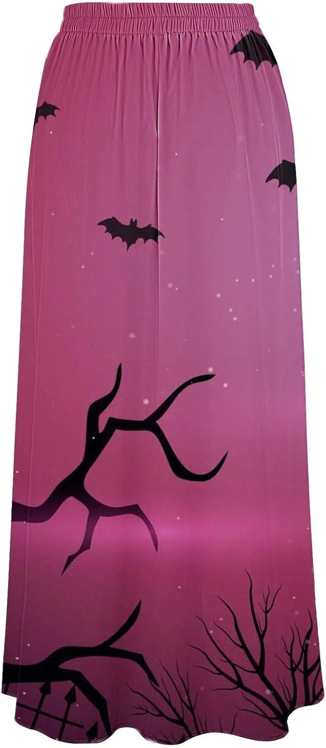 Halloween Tutu for Women High Waist Party Beach Pocket Long Maxi Skirt Halloween Party Hippie Clothes for Women