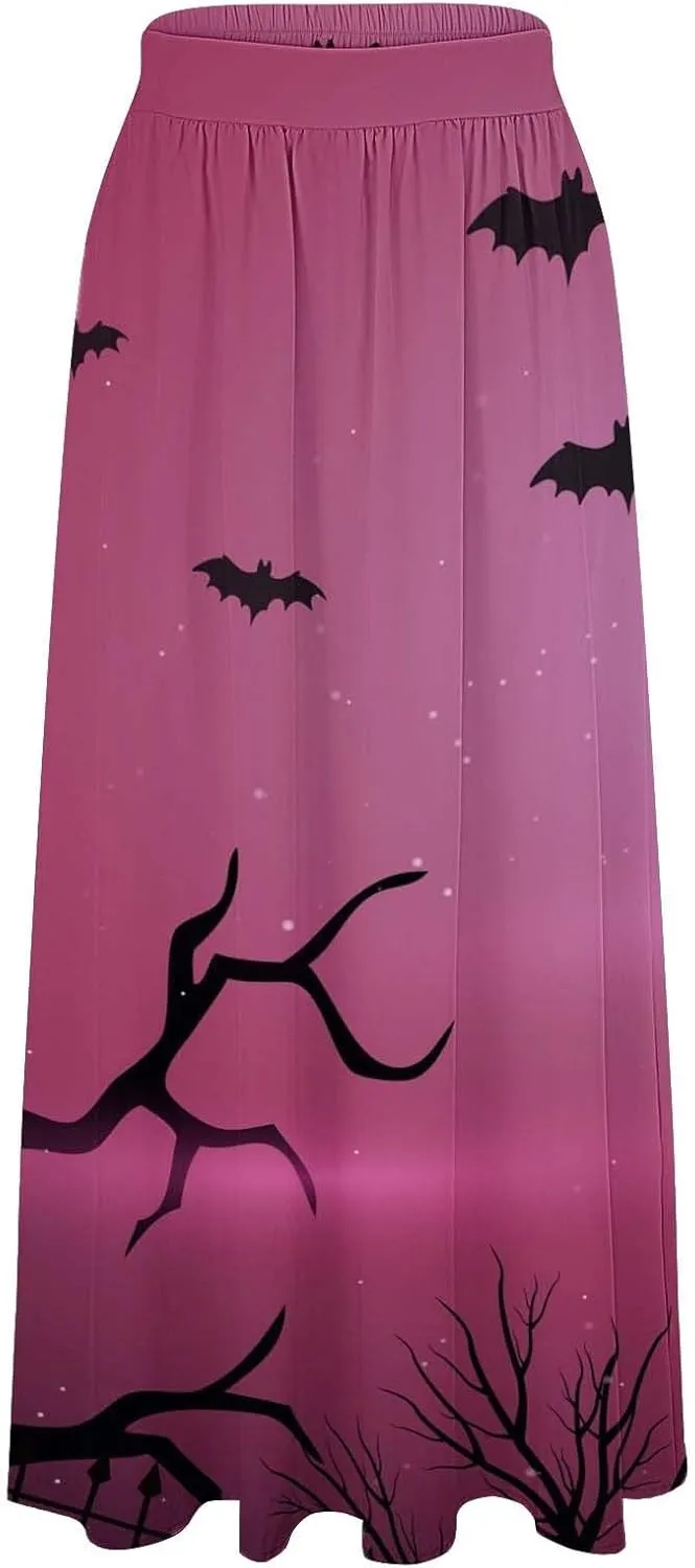 Halloween Tutu for Women High Waist Party Beach Pocket Long Maxi Skirt Halloween Party Hippie Clothes for Women