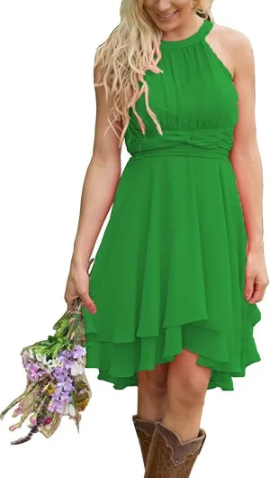 Halter Short Bridesmaid Dresses 2024 Western Wedding Guest Dresses A Line Ruffle Pleated Summer Formal Party Dresses