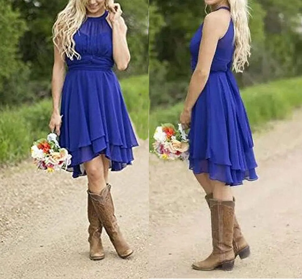 Halter Short Bridesmaid Dresses 2024 Western Wedding Guest Dresses A Line Ruffle Pleated Summer Formal Party Dresses