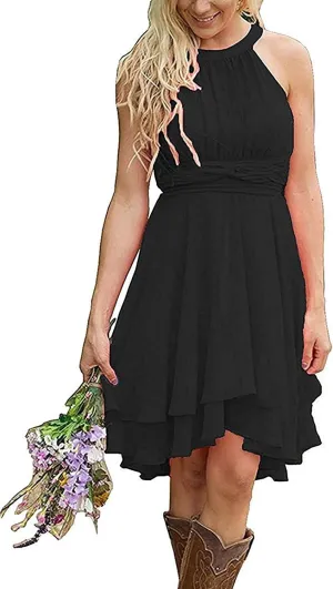 Halter Short Bridesmaid Dresses 2024 Western Wedding Guest Dresses A Line Ruffle Pleated Summer Formal Party Dresses