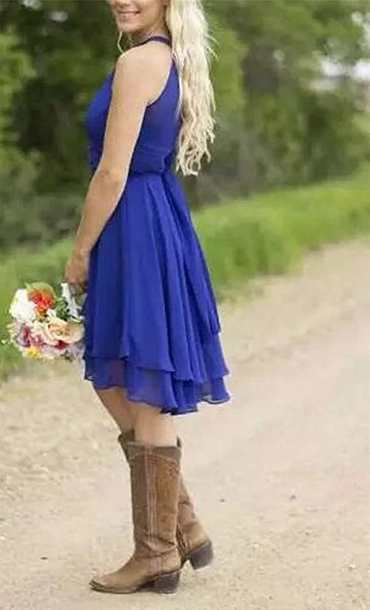 Halter Short Bridesmaid Dresses 2024 Western Wedding Guest Dresses A Line Ruffle Pleated Summer Formal Party Dresses