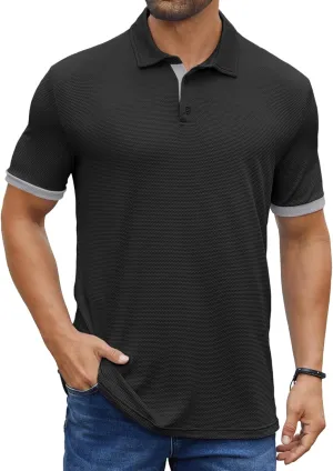 Hardaddy Men's Color Block Short Sleeve Polo Shirts Dry Fit Wrinkle Free Casual Lightweight Collared T-Shirts