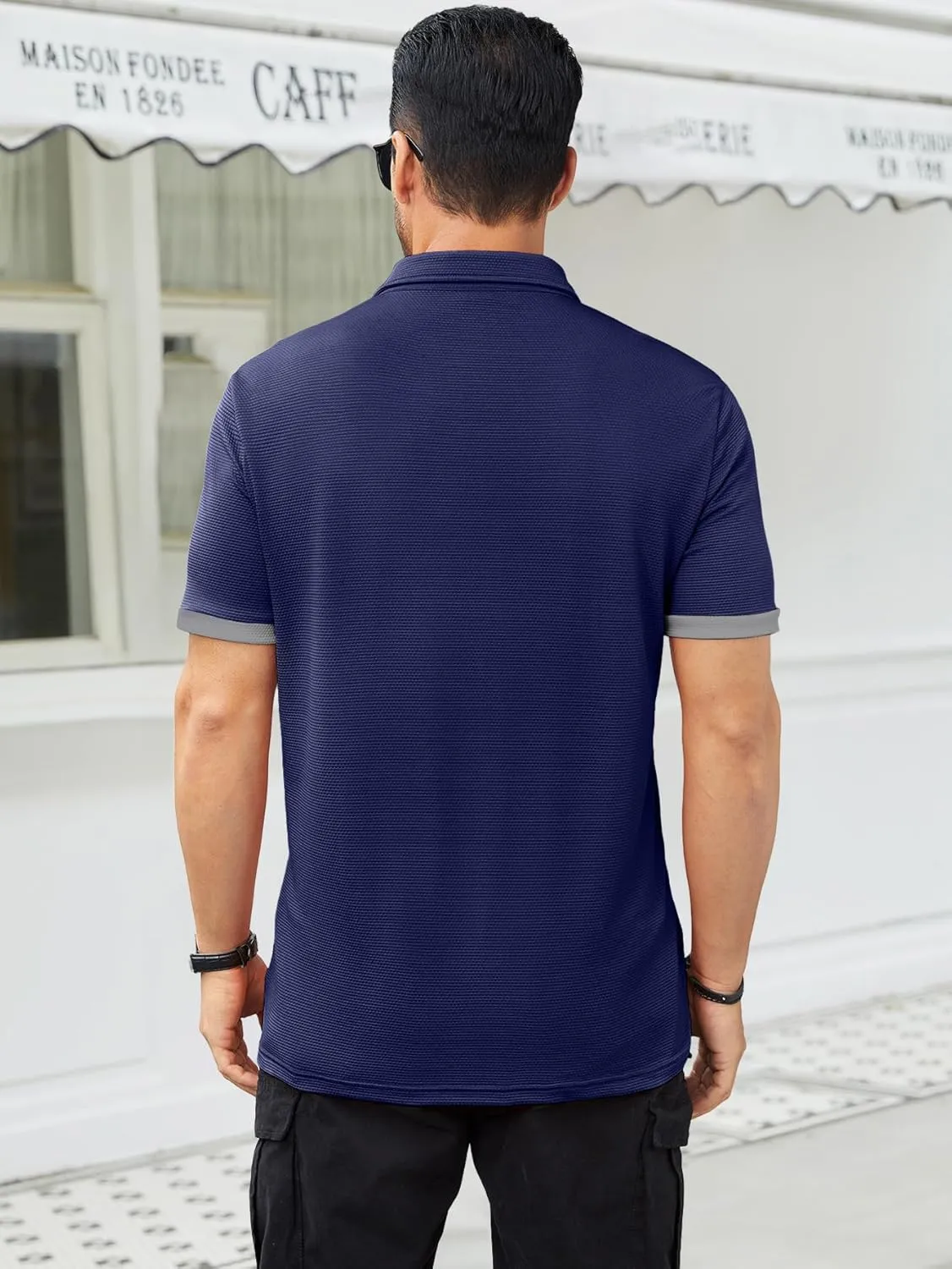 Hardaddy Men's Color Block Short Sleeve Polo Shirts Dry Fit Wrinkle Free Casual Lightweight Collared T-Shirts