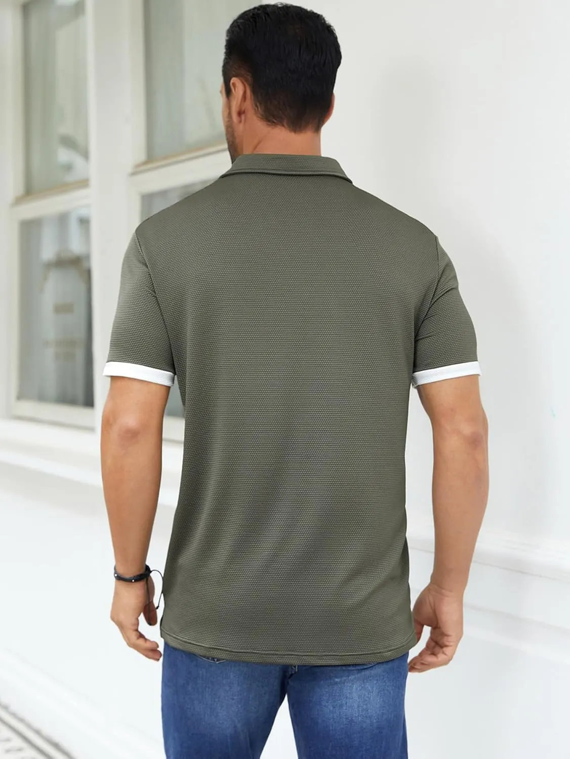 Hardaddy Men's Color Block Short Sleeve Polo Shirts Dry Fit Wrinkle Free Casual Lightweight Collared T-Shirts