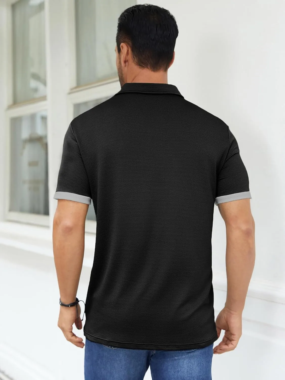 Hardaddy Men's Color Block Short Sleeve Polo Shirts Dry Fit Wrinkle Free Casual Lightweight Collared T-Shirts