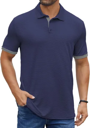 Hardaddy Men's Color Block Short Sleeve Polo Shirts Dry Fit Wrinkle Free Casual Lightweight Collared T-Shirts