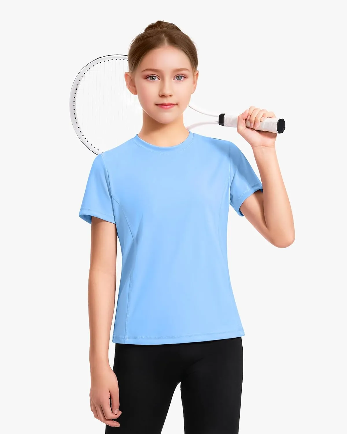 HASMES Girls Athletic Shirts Short Sleeve Active T-Shirts,Basic Tee Tops,Sports Activewear for Kids Teens