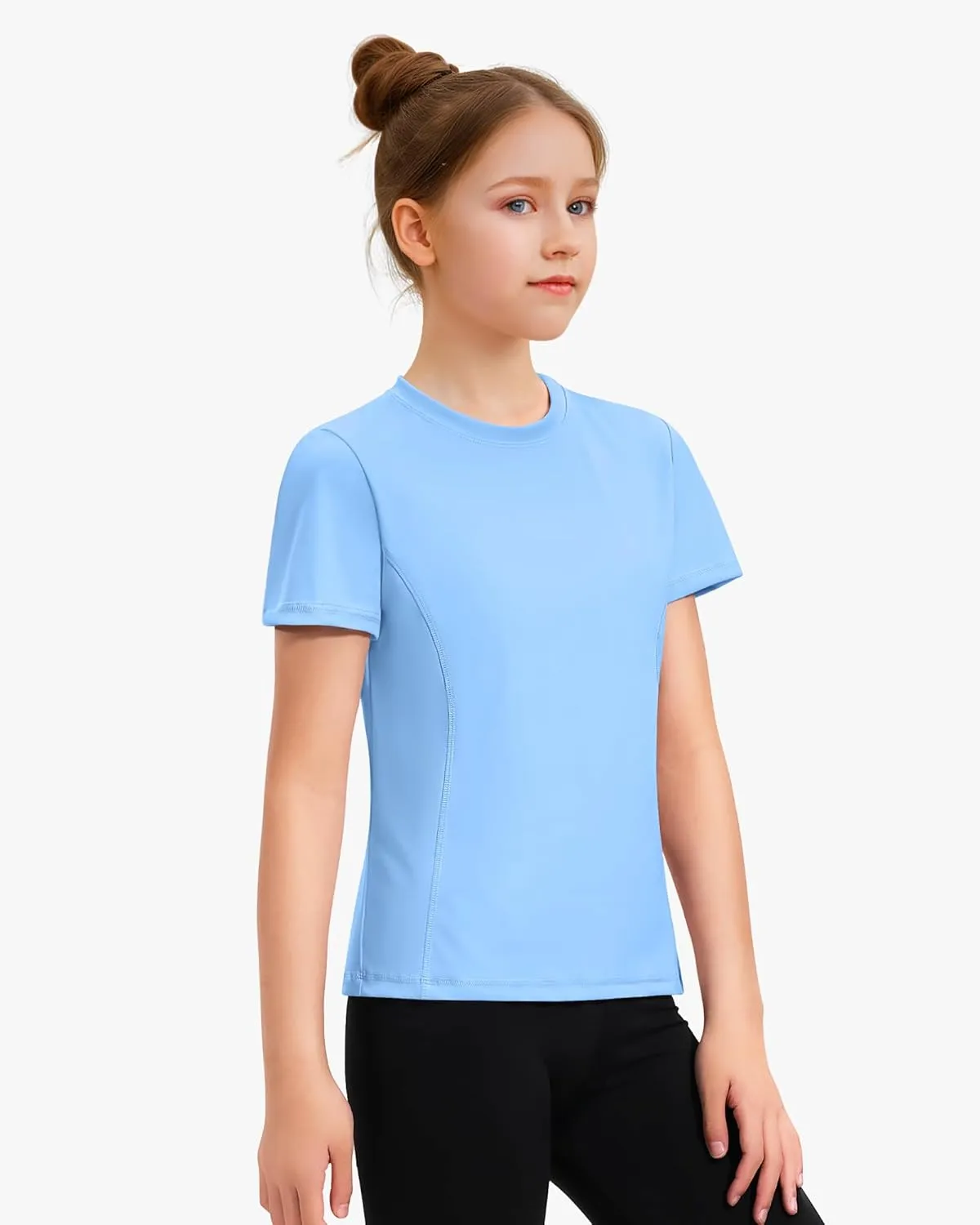 HASMES Girls Athletic Shirts Short Sleeve Active T-Shirts,Basic Tee Tops,Sports Activewear for Kids Teens