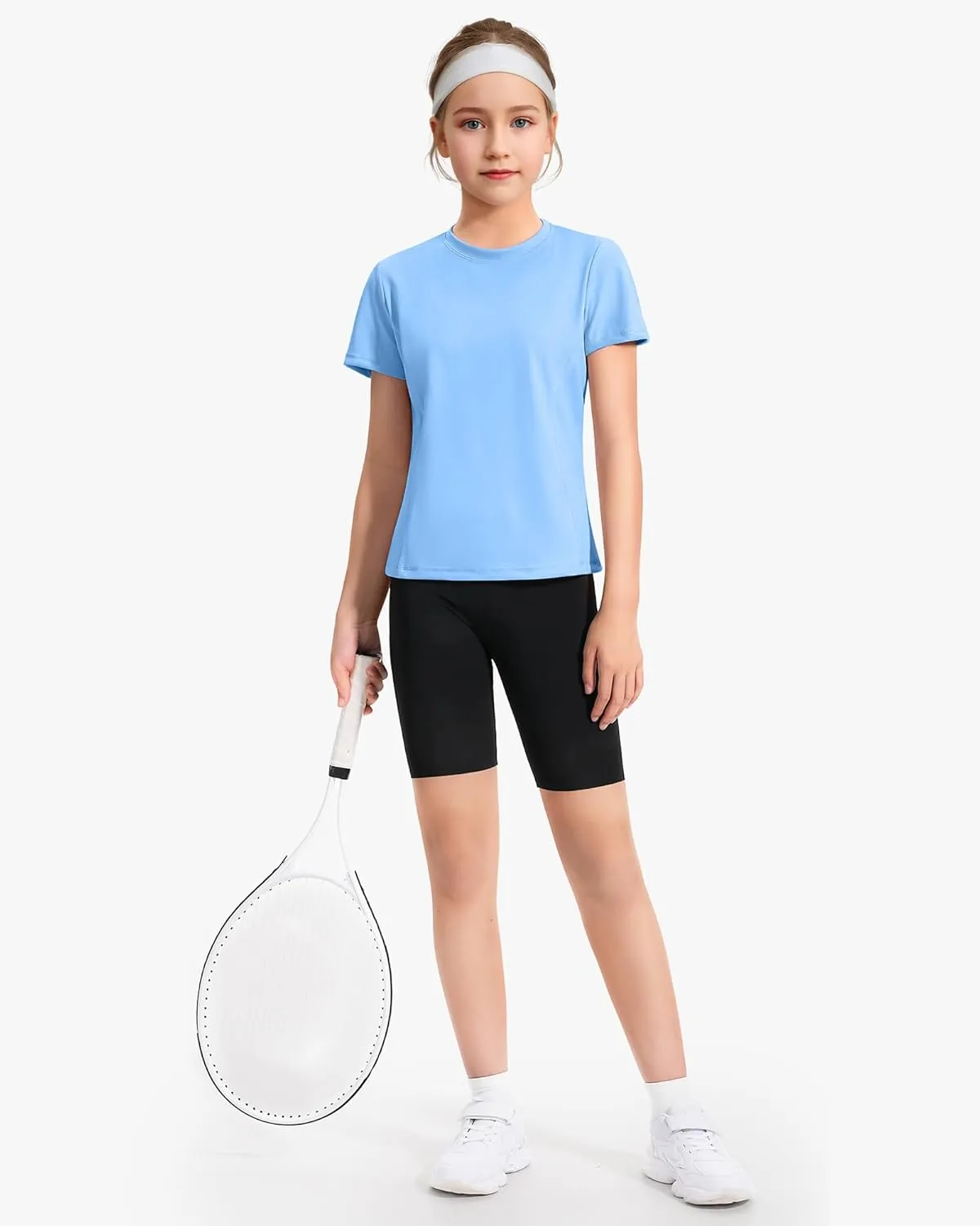 HASMES Girls Athletic Shirts Short Sleeve Active T-Shirts,Basic Tee Tops,Sports Activewear for Kids Teens