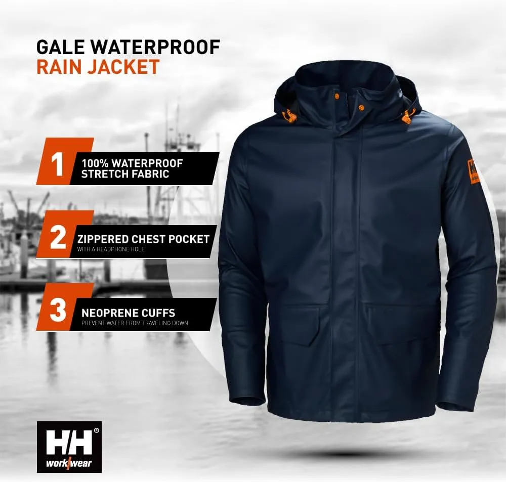 Helly-Hansen Workwear Gale Mens Rain Jackets Waterproof With Hood Made from Heavy-Duty Polyurethane on Polyester Knit