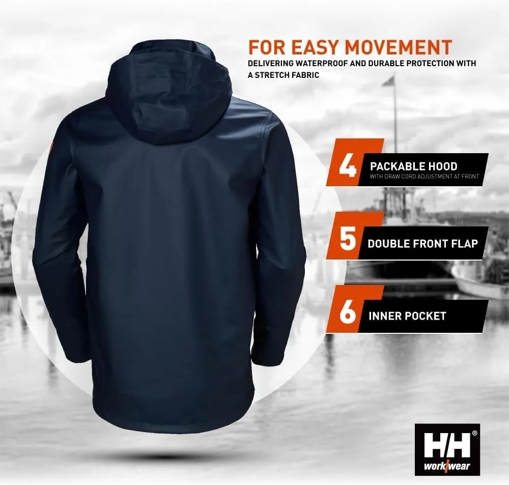 Helly-Hansen Workwear Gale Mens Rain Jackets Waterproof With Hood Made from Heavy-Duty Polyurethane on Polyester Knit