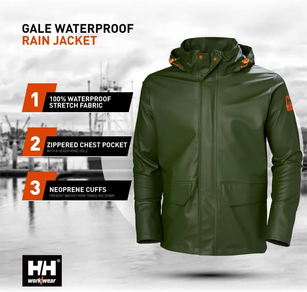 Helly-Hansen Workwear Gale Mens Rain Jackets Waterproof With Hood Made from Heavy-Duty Polyurethane on Polyester Knit