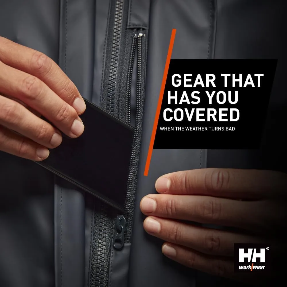 Helly-Hansen Workwear Gale Mens Rain Jackets Waterproof With Hood Made from Heavy-Duty Polyurethane on Polyester Knit