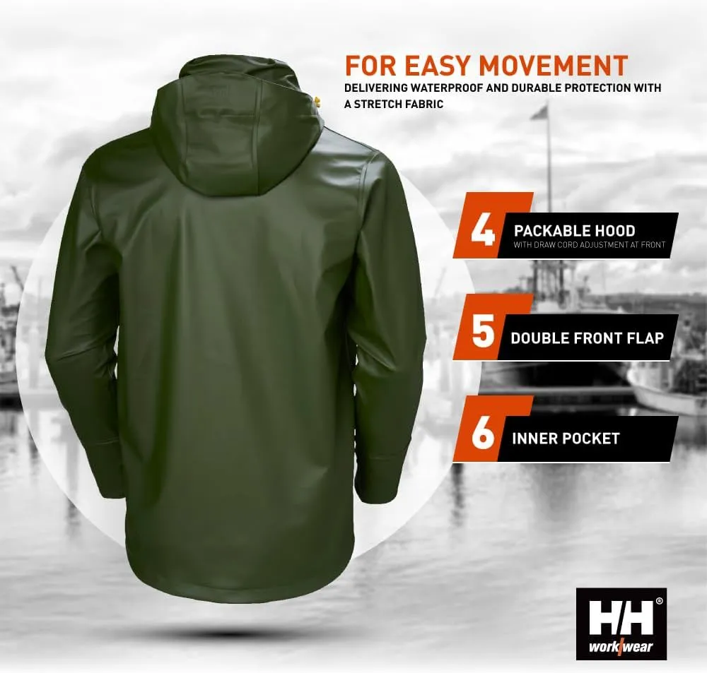 Helly-Hansen Workwear Gale Mens Rain Jackets Waterproof With Hood Made from Heavy-Duty Polyurethane on Polyester Knit