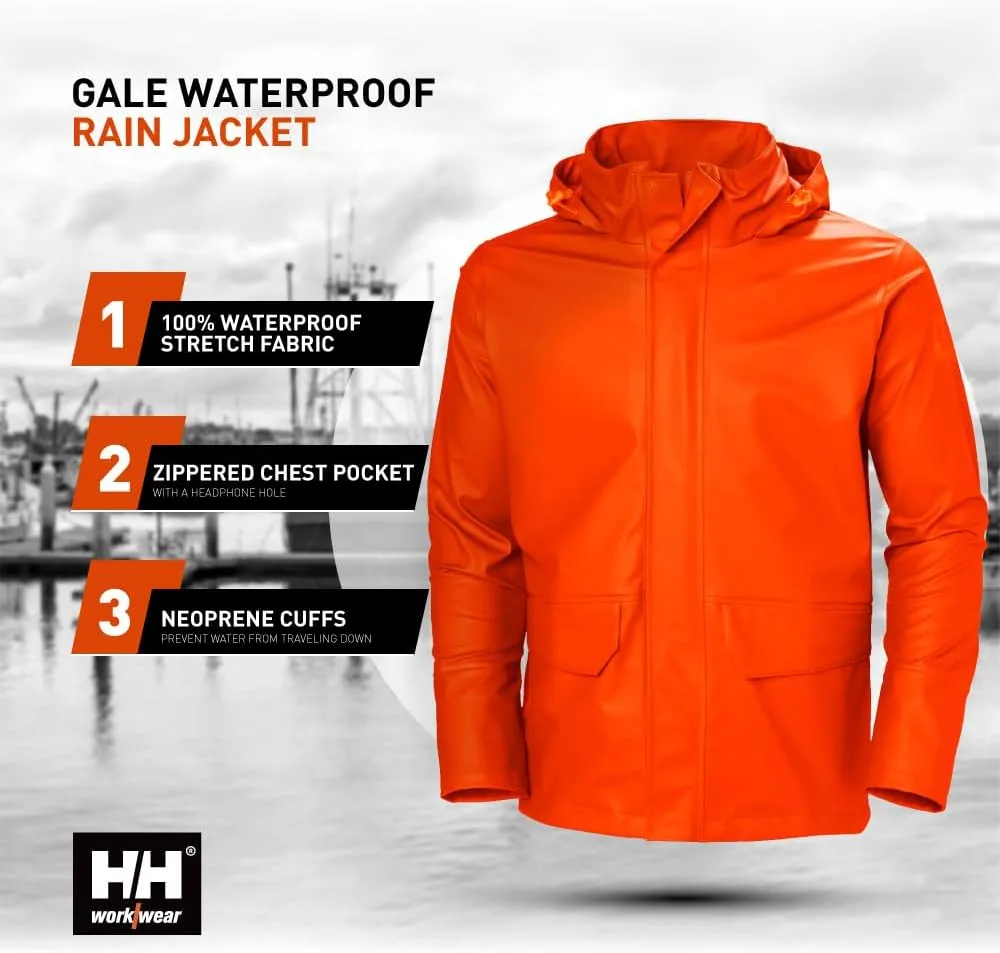 Helly-Hansen Workwear Gale Mens Rain Jackets Waterproof With Hood Made from Heavy-Duty Polyurethane on Polyester Knit