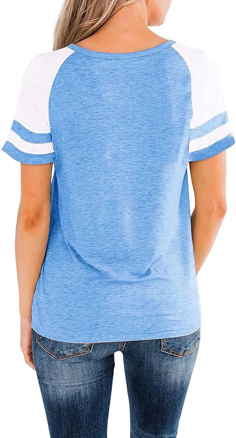 Heymiss Womens Shirts Casual Tunic Tops Color Block Crewneck Summer Loose Fitting Workout Tee Shirts