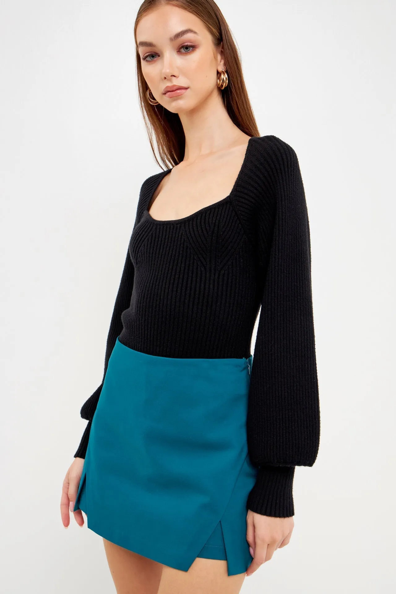 High Waisted Ponte Slit Mini Skort