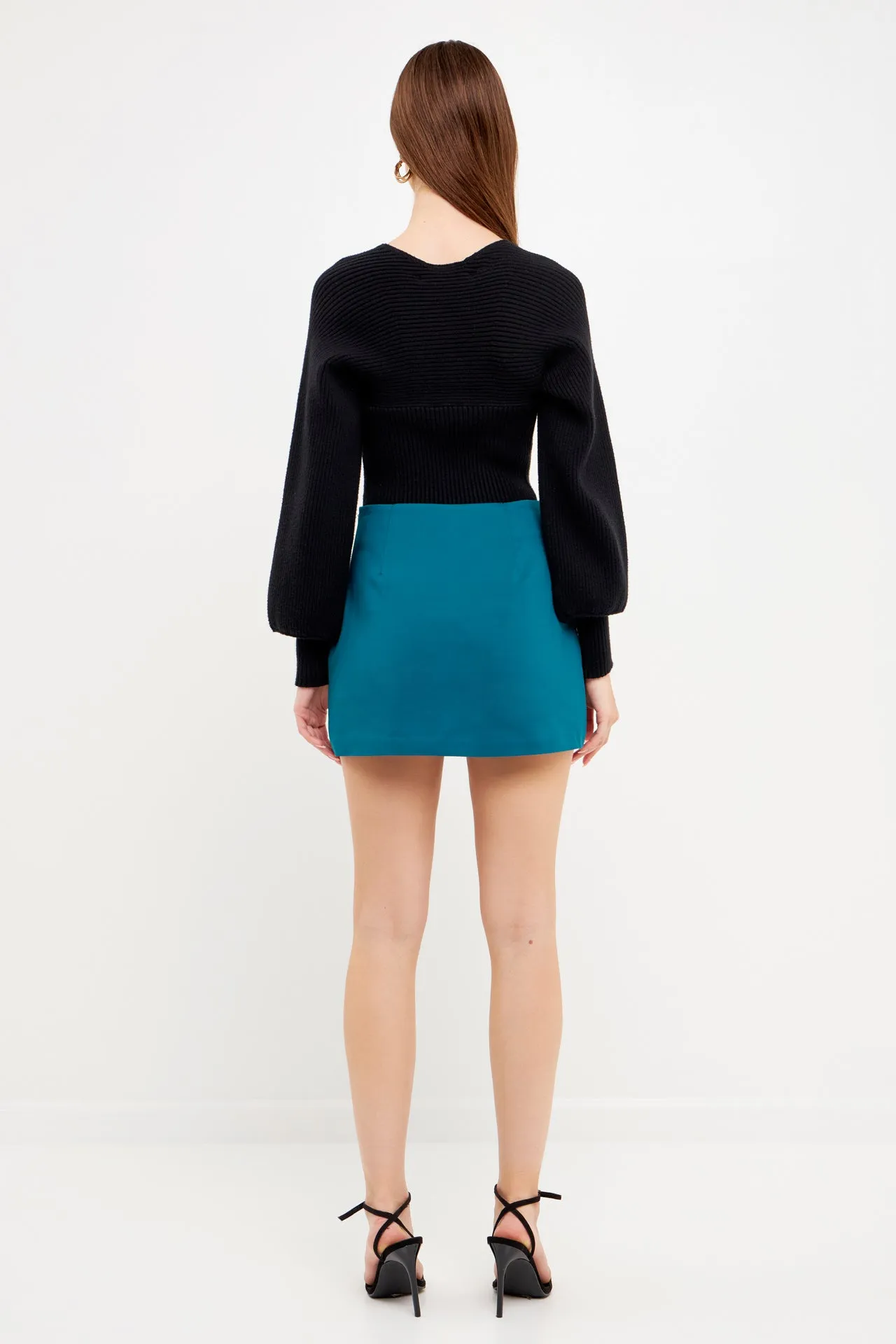 High Waisted Ponte Slit Mini Skort