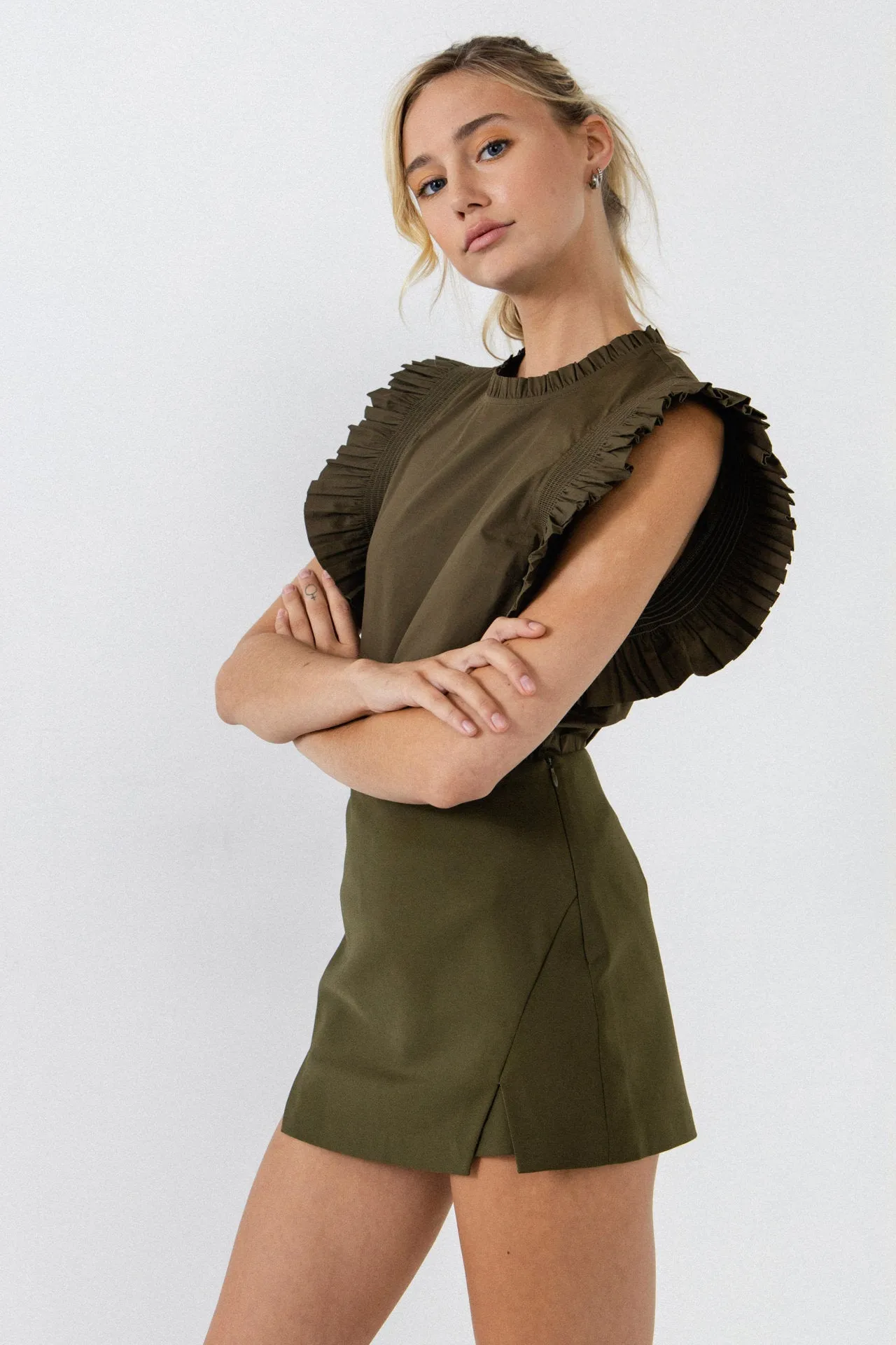 High Waisted Ponte Slit Mini Skort