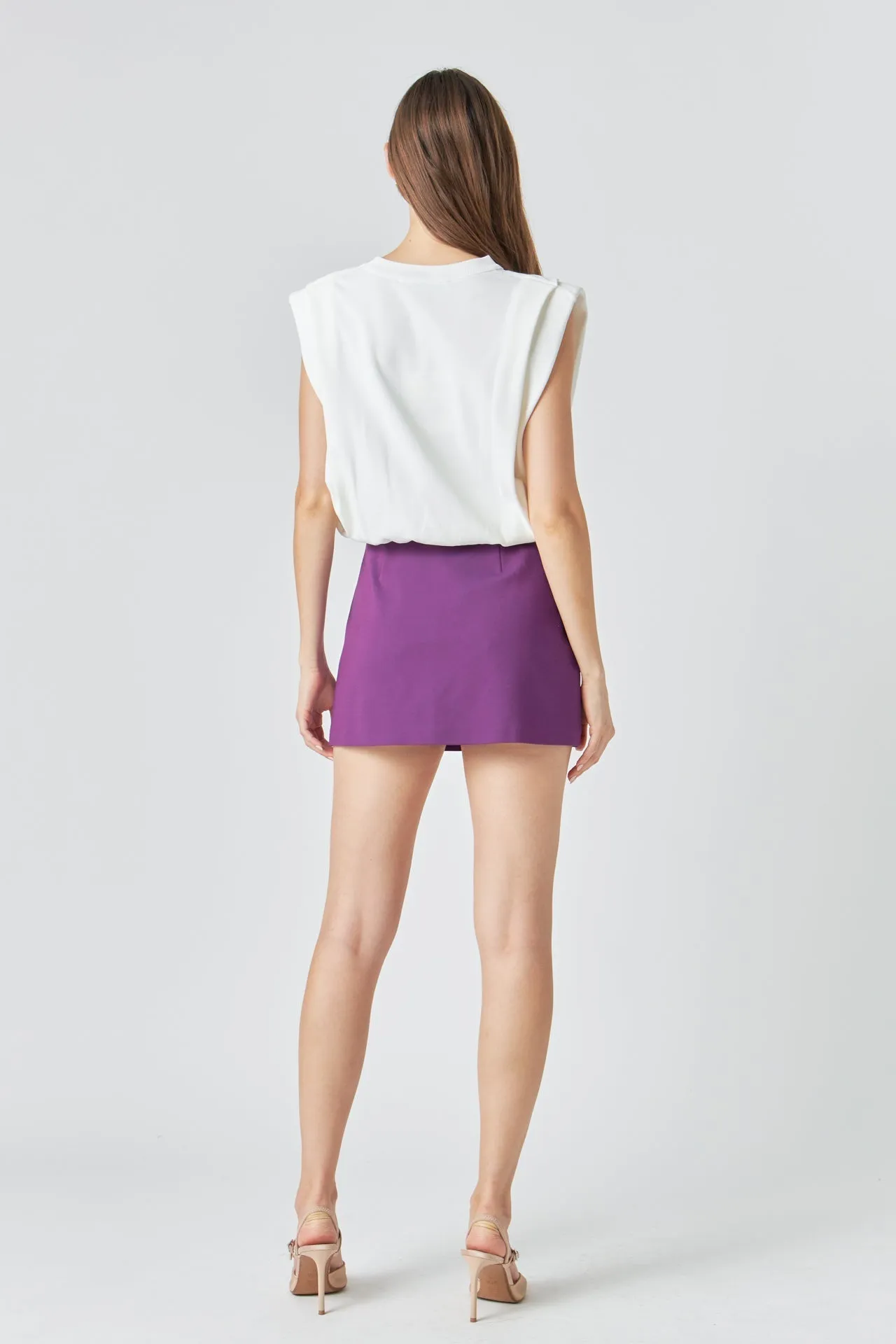 High Waisted Ponte Slit Mini Skort