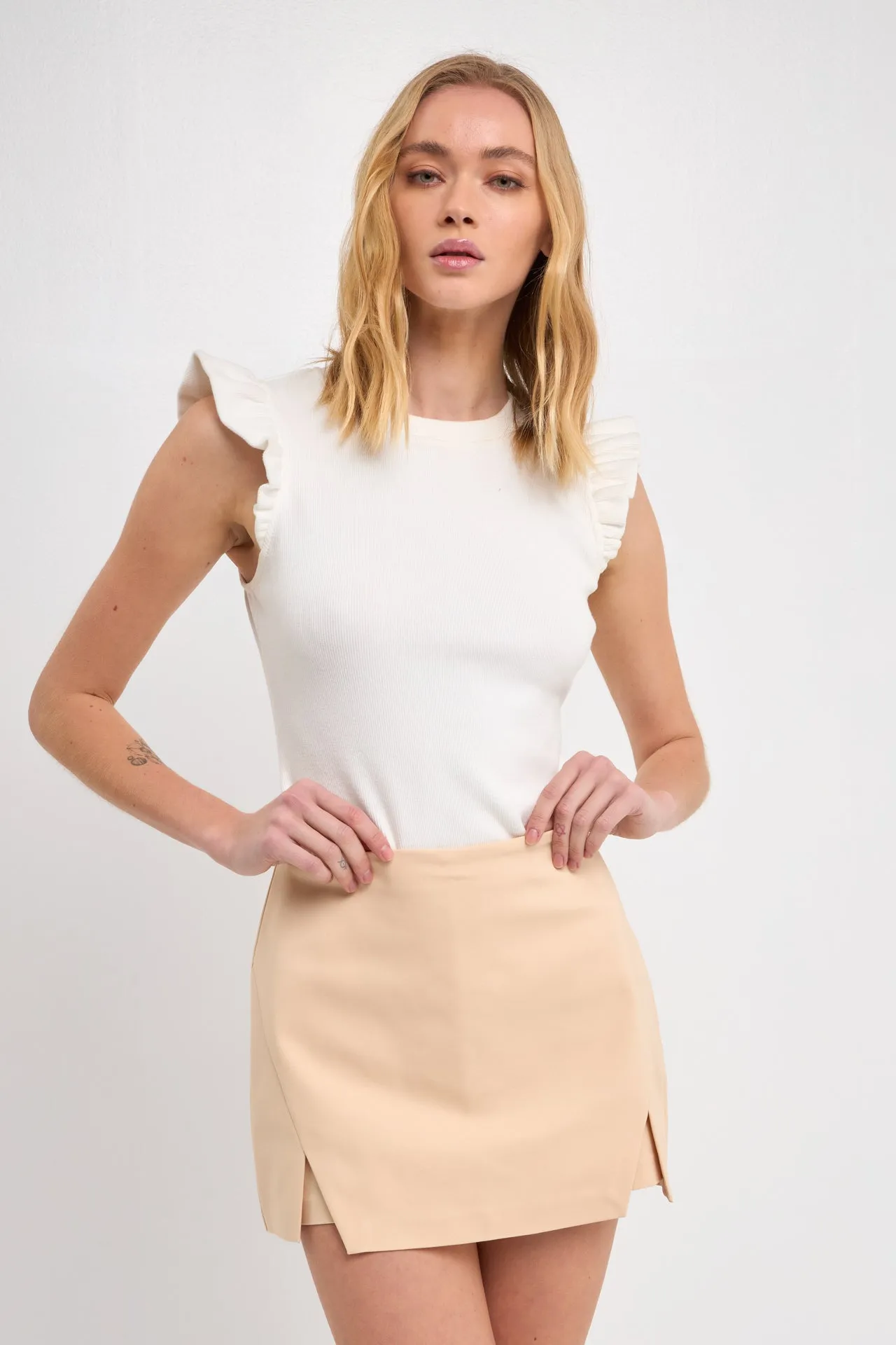 High Waisted Ponte Slit Mini Skort