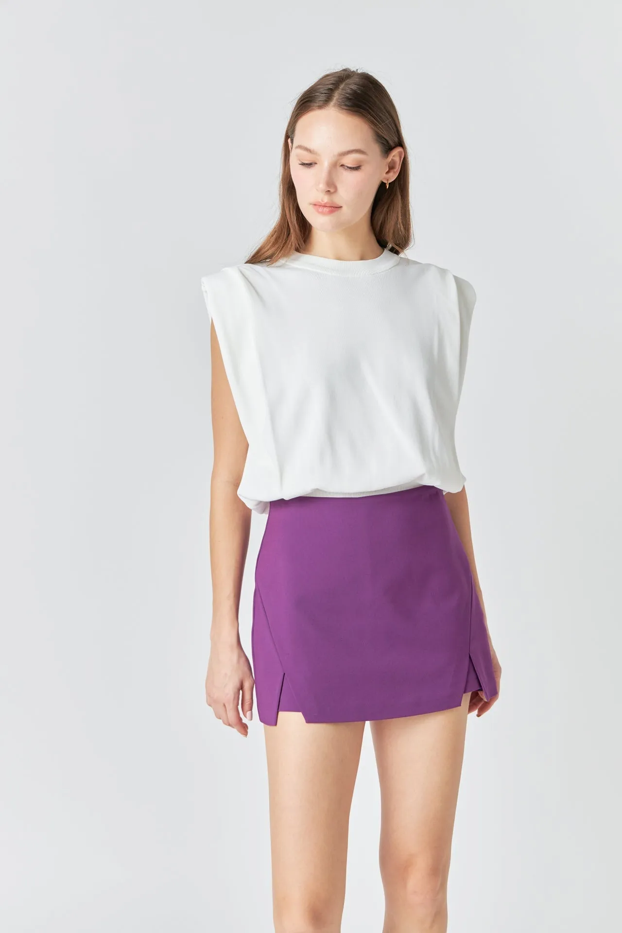 High Waisted Ponte Slit Mini Skort