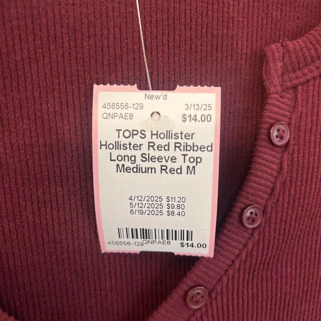 Hollister Red Ribbed Long Sleeve Top Medium