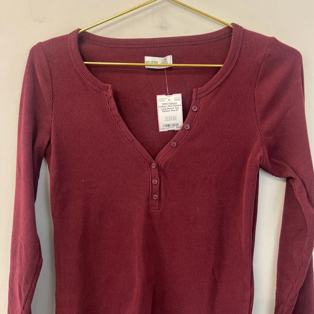 Hollister Red Ribbed Long Sleeve Top Medium