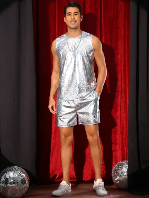 Holographic Tank Top and Shorts Set for Men's Party Disco Metallic 2 Pieces Outfits