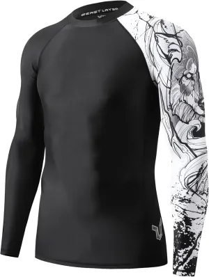 HUGE SPORTS Men's Swim Shirts Long Sleeve UPF 50  Rash Guard Sun Shirts UV Sun Protection
